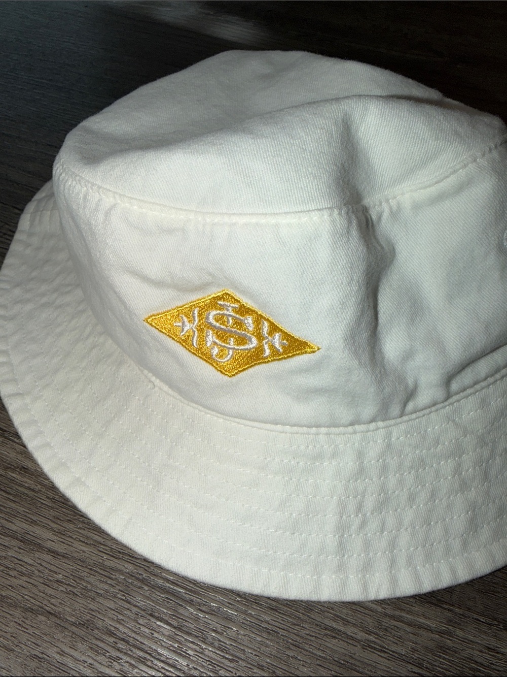 Sol de Janeiro White Yellow Embroidered Logo Bucket Hat 100% Cotton
